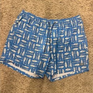 Men's Blue Aftco Fish-Print Swim Trunks